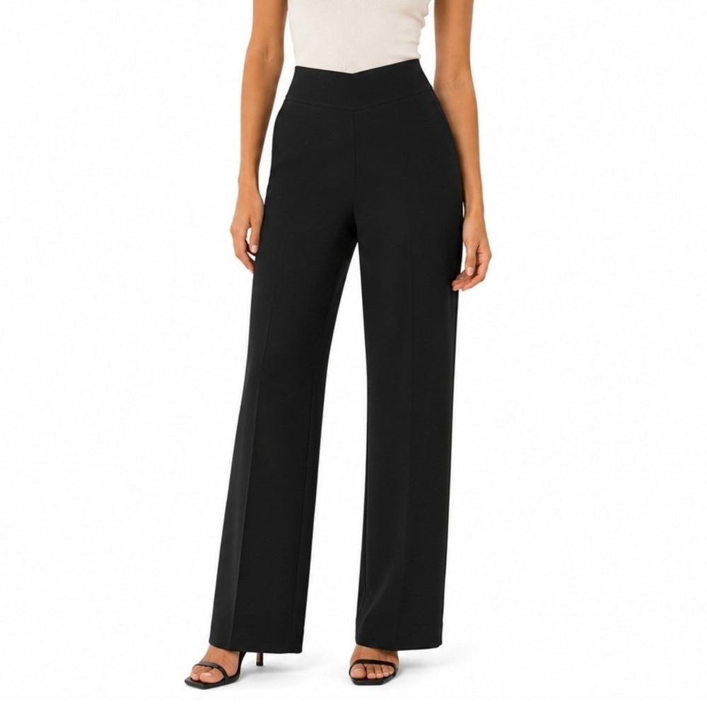 White House Black Market Wide Leg Career Pants Solid Black Professional Sz 6